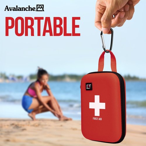 Avalanche First Aid Kit - 53 Pieces Compact Emergency Supplies for Home, Travel & Sports - Red Hard Shell Case