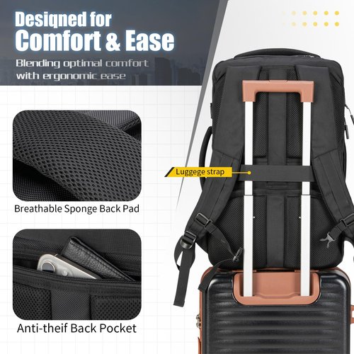Velaybor 42L Travel Backpack with 4 Packing Cubes, TSA Friendly Flight Approved Carry-On Bag with USB Charging Port, Water-Resistant Weekender Business Backpack for Men Women, Fits 17.3" Laptop(Black)