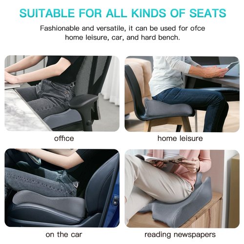 Benazcap Memory Seat Cushion for Office Chair Sciatica & Back Pain Relief Memory Foam Firm Coccyx Pad for Car, Wheelchair, Gaming Chair and Desk Chair, Gray
