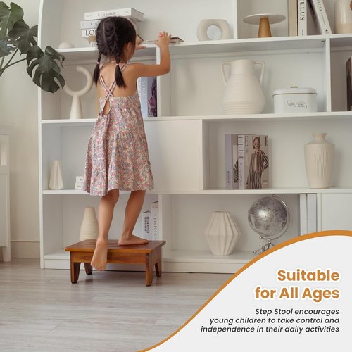 Holana 6" Acacia Wood Step Stool - Heavy Duty 300 Lbs Capacity for Adults & Kids | Ideal for Bathroom & Bedroom
