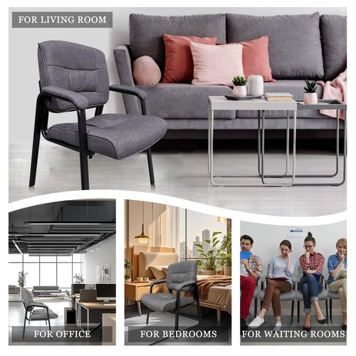 Waiting Room Chairs & Conference Room Chairs, Office Chair No Wheels with Padded Armrests and Backrest, Reception Chairs for Lobby and Waitting Room, Ergonomic Support with Sturdy Metal Frame, Grey