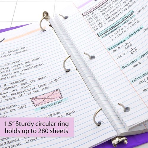 BAZIC Products 3 Ring Binder 1.5" Economy View Binders Organizer - Purple, Round Ring, Hold 280 Sheets Paper, for School Office Home, 12-Count