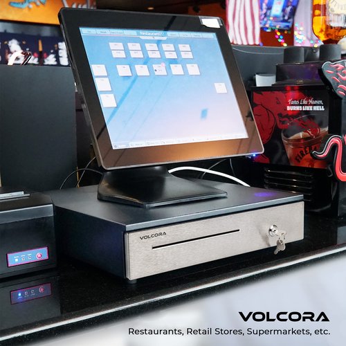 Volcora Cash Register Drawer for (POS) Point of Sale System 16", Stainless Steel Removable Coin Tray, 5 Bill/6 Coin, 24V, RJ11/RJ12 Key-Lock, Media Slot,Cash Till, Money Drawer for Businesses, Black