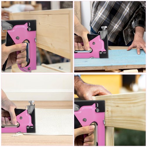 EVERTOOLS 3 in 1 Staple Gun, Women Pink Manual Stapler with 600 Staples, for Wood, Cable, Crafts, Fabric, Decoration, Carpentry, Furniture, Material Repair and DIY.