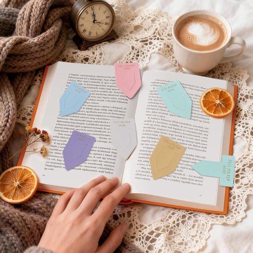 Fell Asleep HERE Leather Bookmark Set - 6 Light Color Bookmarks for Women & Book Lovers
