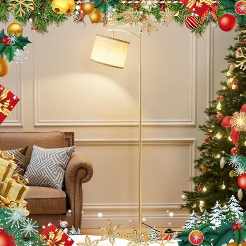 Ambimall 60" Adjustable Floor Lamp - Remote Control, Color Temperature & Brightness Options, Beige Shade & Gold Pole