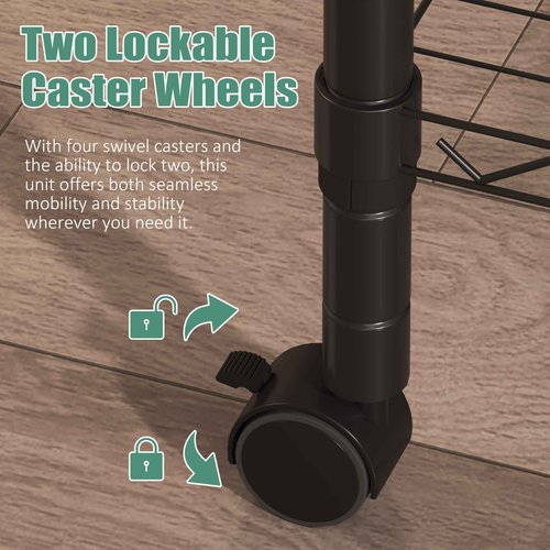 Howzone Printer Stand with Locking Wheels, Adjustable Heights 3 Tier Under Desk Table, Rolling Printer Cart Storage Paper Files Holder for Desk, Office, Home, Black