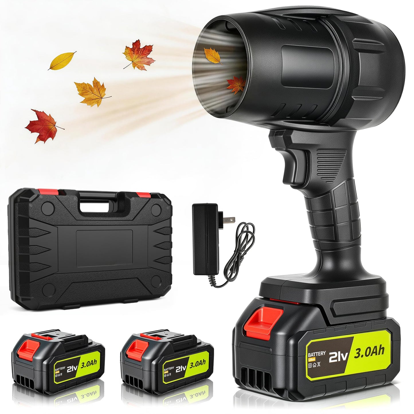 IOOKNA Leaf Blower Cordless, 100000 RPM Electric Portable Leaf Blower with 21V, 2 x 3.0Ah Battery, Ultra-Light Turbo Handheld Blower for Leaves, Patio, Snow, Lawn, Dust