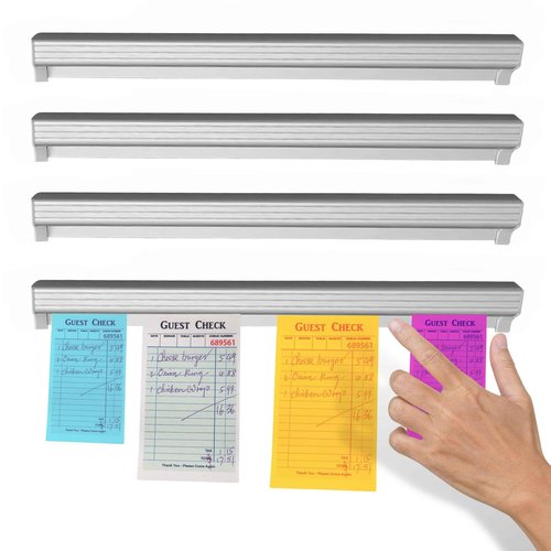 Set of 4 Bill Clip Holder 40cm – 16'' Long Metal Receipt and Ticket Holder for Restaurant Kitchen Office Check Organizer Strip Rail for Orders Invoices and Business Use
