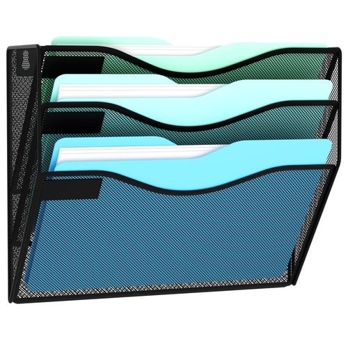 JessYo 3 Pocket Hanging Wall File Organizer Holder, Wall Mounted Mail Organizer Folder Magazine Holder for Office Home School, Black