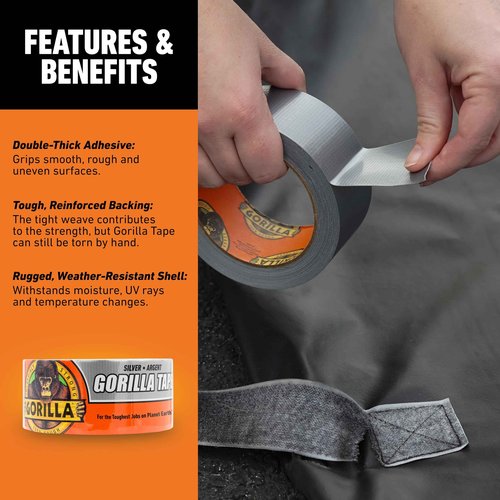 Gorilla Tape, 1.88 in x 10 yd, Silver (Pack of 6) - Duct, Utility, Triple Layer Strength, Indoor & Outdoor, Weather Resistant Shell