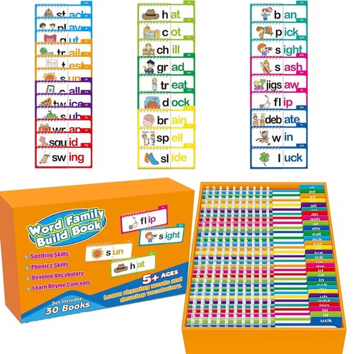 30 Read and Rhyme Flip Books, Word Family Build Book, Word Families & Learn to Read Phonics Flash Cards -ABC Vocabulary Flash Cards,Kindergarten Sight Words Flash Card