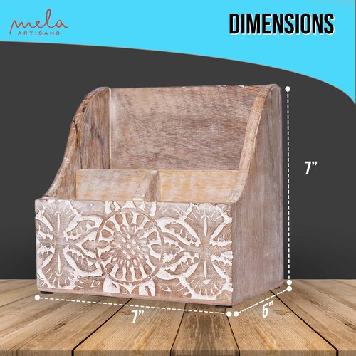 Mela Artisans Natural Wood Letter Holder for Desk w/Rustic Touch - Hand-Craved Wooden Desk Organizer - Multi-Purpose Wood Desk Organizer - Portable Shelf for Desk - 7.2” x 5.1” x 7.3”