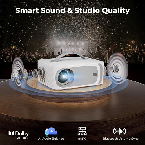 Lisowod 4K Outdoor Projector - Smart AI Moving 2.0 OS with WiFi & Bluetooth | 50W Dolby Audio, HDR10+