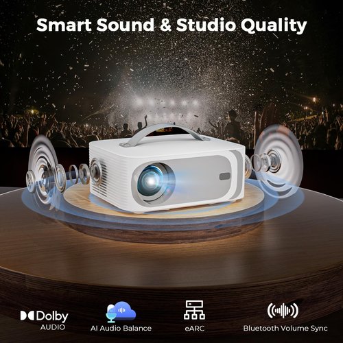 [AI Movin 2.0 System/1200 ANSI/Auto Focus] Projector-4K with WiFi 6 and Bluetooth, 30W DoIby Audio APPS Built-in Outdoor-Projector, Lisowod 1080P Smart Portable Proyector with HDR10+ 2025 Upgraded