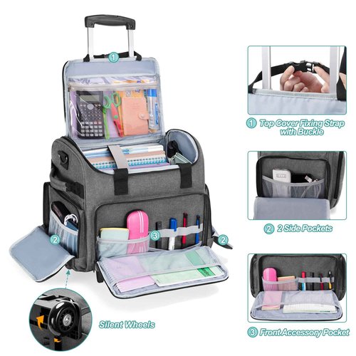 CURMIO Large Grey Teacher Work Bag with Scalable File Organizer, Bottom Support Board, Cup Holder, Laptop Compartment, 7 Pockets, Unisex Adults Tote for Teachers