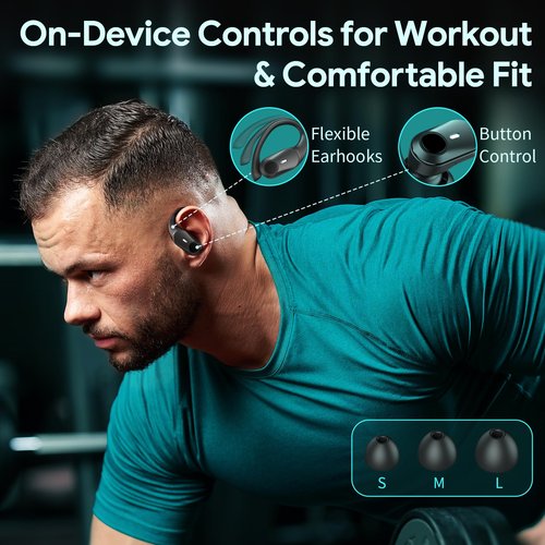 GOLREX Active Noise Cancelling Ear Buds Bluetooth Headphones Wireless Earbuds with 80H Wireless Charging Case & LED Display, Over-Ear Hooks Earphones Bass Earbud for Sports Running Gym Workout Black