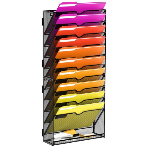 JMHUD 11-Tier Wall File Organizer Hanging File Organizer for Papers, Folders, Files, Magazine, Document, Mesh Wall Mount File Holder for Office Home School, Black