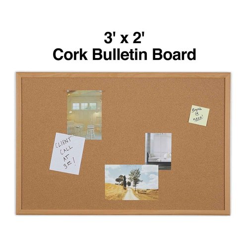 Staples Cork Bulletin Board, 3 x 2 Feet, Oak Frame, Vertical or Horizontal Mount, Self-Healing Surface