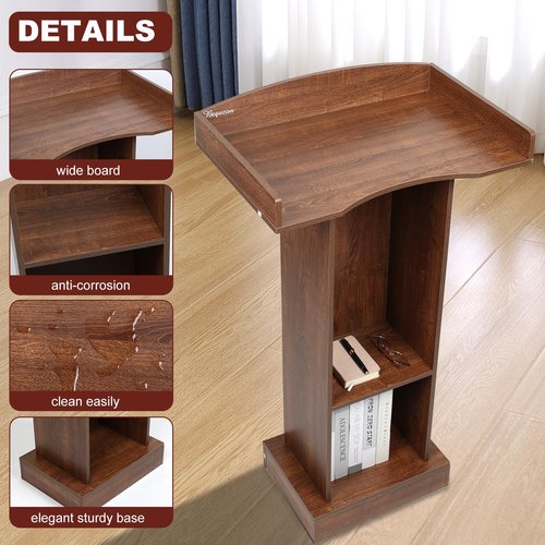 BEQUZON Podium Stand for Lectern Presentation Church Classroom, Pulpit with Wooden Heavy Base, Oak Podium for Lecture, Wedding Speech