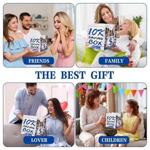 10k Smash Box for Money，6.1 * 6.1 * 6.1in Acrylic 10k Savings Challenge Cash Box for Cash,Transparent, Secure & Portable Piggy Bank for Adults Kids