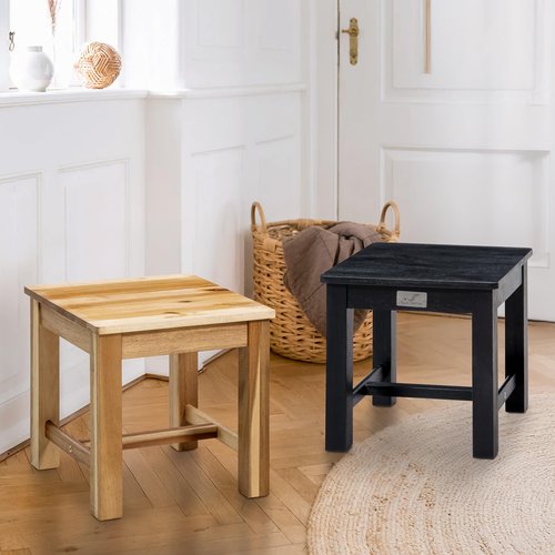 VICTORY RELAX 12 Inch Wooden Step Stool, Small Nature Beach Chair Under Desk, Indoor Acacia Wood Short Footstool for Living Room, Kitchen, Bathroom