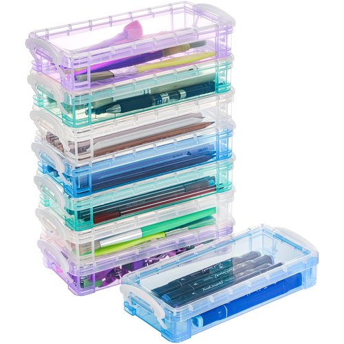 Nicunom 8 Pack Plastic Pencil Boxs, Large Capacity Pencil Case Boxes, Kids Pencil Case, Crayon Box with Snap-tight Lid, Art Craft Supply Organizer Office Supply Storage Box for School Classroom