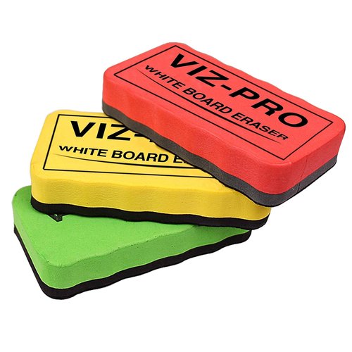 VIZ-PRO Magnetic Dry Erase White Board, 36 X 24 Inches, Black Aluminium Frame, with 3 Colored Erasers