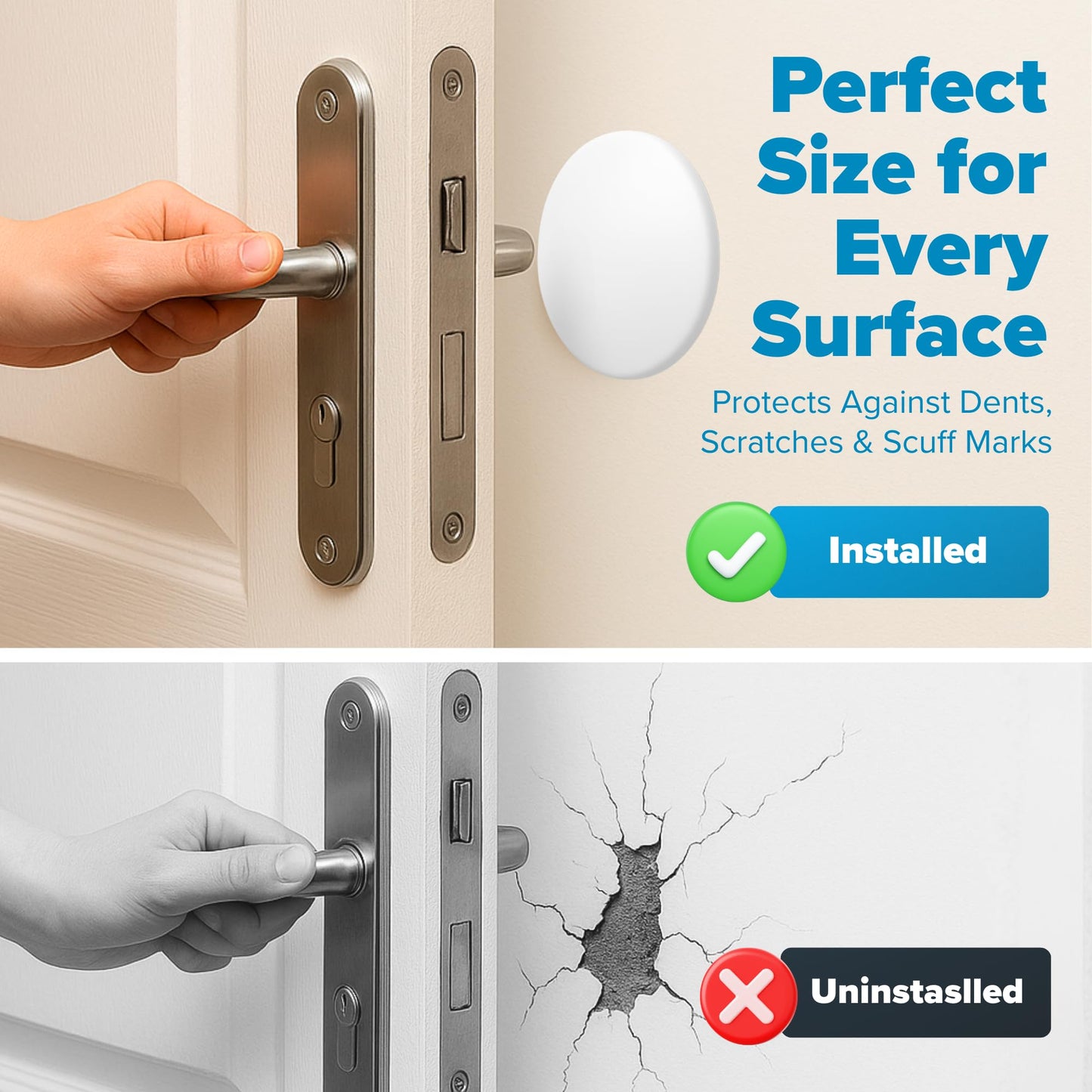 STRONGEST HOME Door Stoppers (Large) 3.15" - Door Stop for Wall with Strong Back Adhesive - Quiet and Shock Absorbent Silicone Wall Protectors from Door Knobs - Protects Every Surface (White | 5 PCS)
