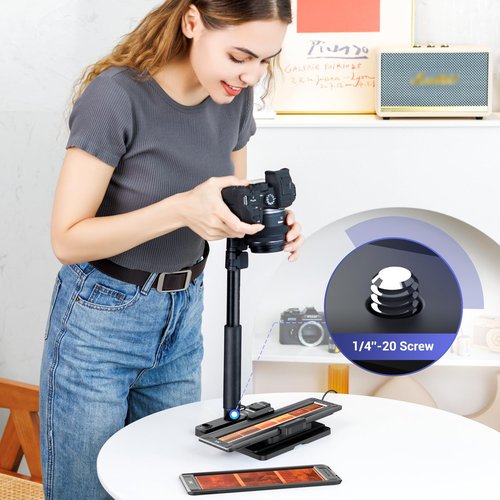 JJC Mobile Film Scanner Digitizer Set for 35mm 120 Negative Film to Digital, with 11 Level LED Backlight & Phone Clip & Magnetic 35mm 120 Negative Film Holder