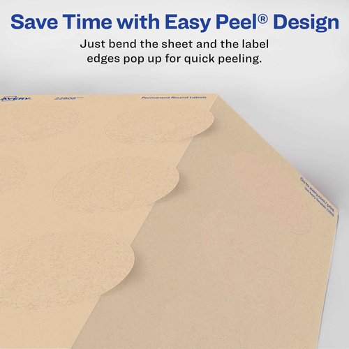 Avery Kraft Brown Round Labels with Sure Feed Technology, 2.5" Diameter, Print to The Edge, Laser/Inkjet Printable Labels, 5 Packs of 22808, 1,125 Total