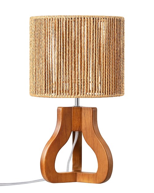 EDISHINE 14.6" Rattan Table Lamp, Rose Wood Tripod Nightstand Lamp, Handwoven Paper Rope Shade, Small Bedside Lamp for Bedroom Living Room, Office, On-Off Line Switch, E26 Base(Bulb Not Included)