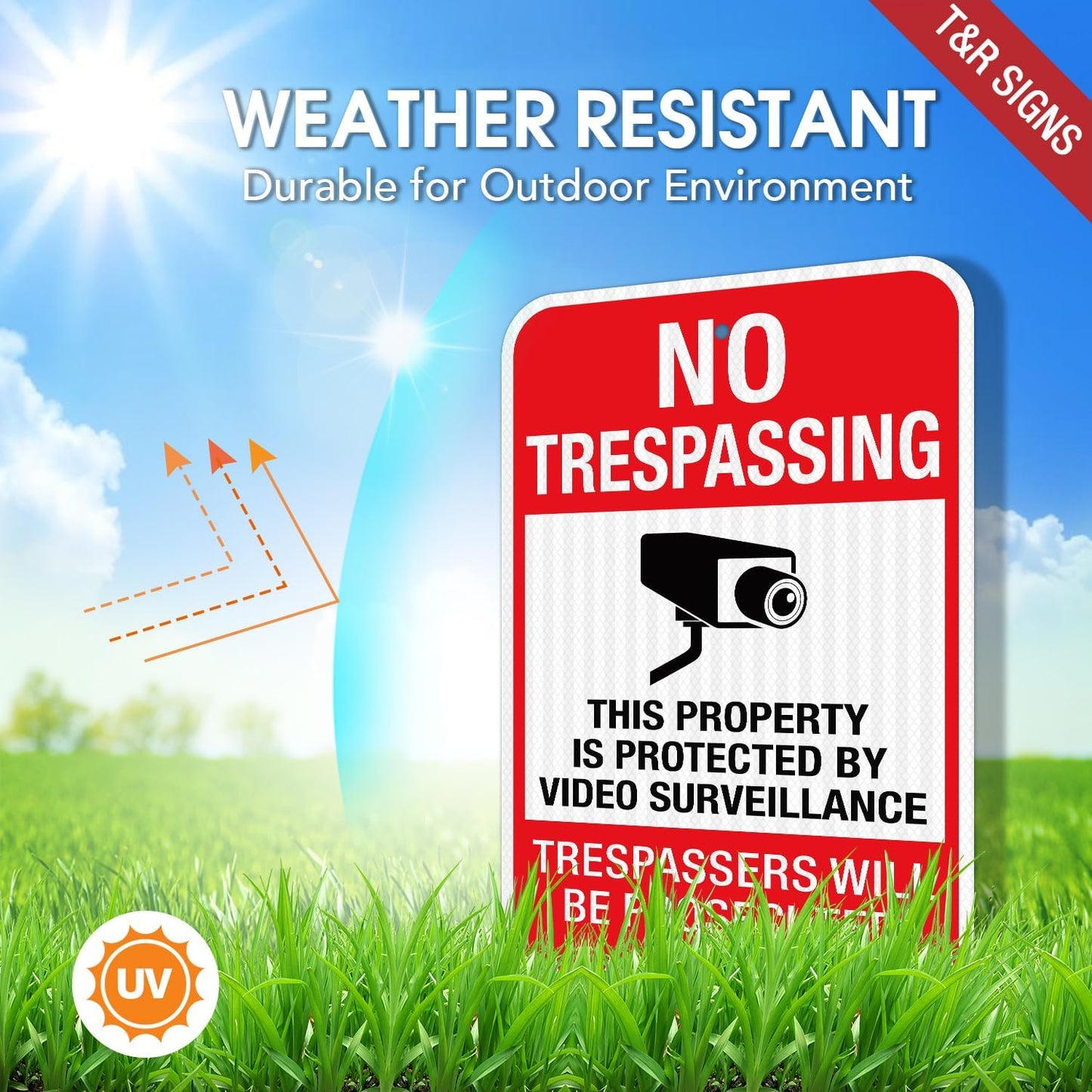 T&R No Trespassing Sign - Video Surveillance Alert | 18" x 12" Rust-Free Aluminum, Reflective, Weather Resistant