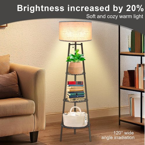 ZQQLITE 2 Pack Bronze Floor Lamp with Shelves for Living Room， Standing Lamp，Tall Lamp， Amparas Elegantes para Sala with Linen Shade，Modern Floor Lamp for Living Room，Bedroom or Office（Bronze ）