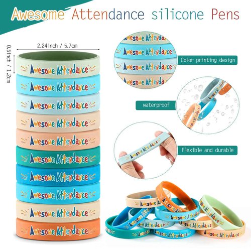 Dunzoom 200 Pcs Perfect Attendance Awards for Classroom Awesome Attendance Ballpoint Pens and Silicone Bracelets for Student Behavior Incentives Classroom Rewards Teacher Supplies
