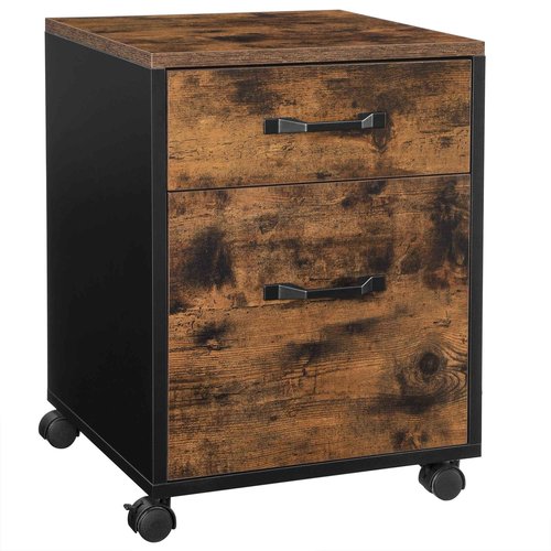 VASAGLE 2 Drawers File Cabinet for Home Office, Printer Stand with Wheels, for A4, Letter Sized Documents, Hanging File Folders, Rustic Brown and Ink Black UOFC042B01V1