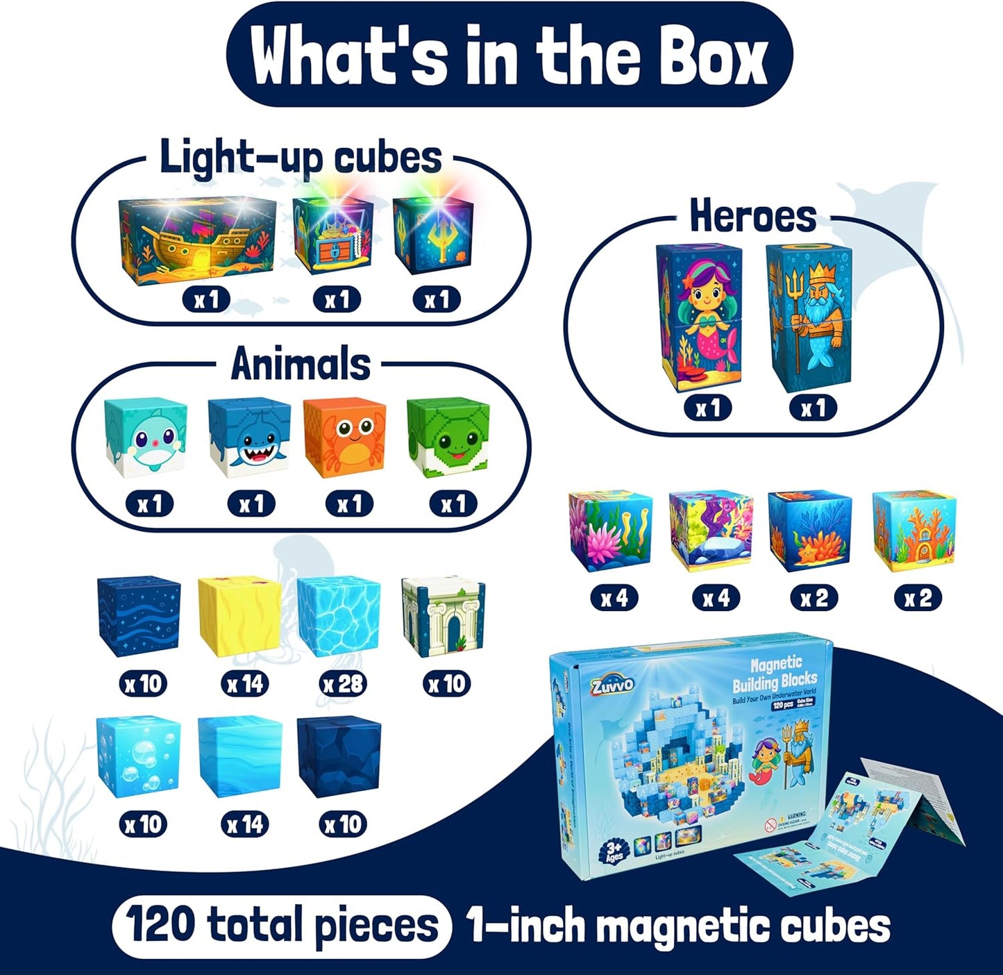 Skiennix Light Up Magnetic Building Blocks - 120 PCS STEM Educational Toy for Kids 3+ | 1 Inch Magnet Cubes