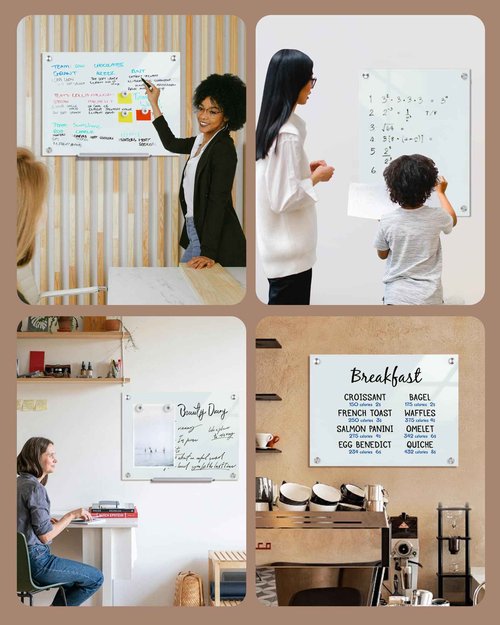 Mifuro Magnetic Glass Whiteboard，24"x18" Wall Mounted Frameless Dry Erase Board for Office, Home & School White