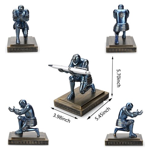 HDMbigmi Knight Pen Holder Pen Stand Desk Organizers and Accessories Resin Pencil Holder as Gift with a Fancy Pen for Office and Home Desk Organizer (Blue)