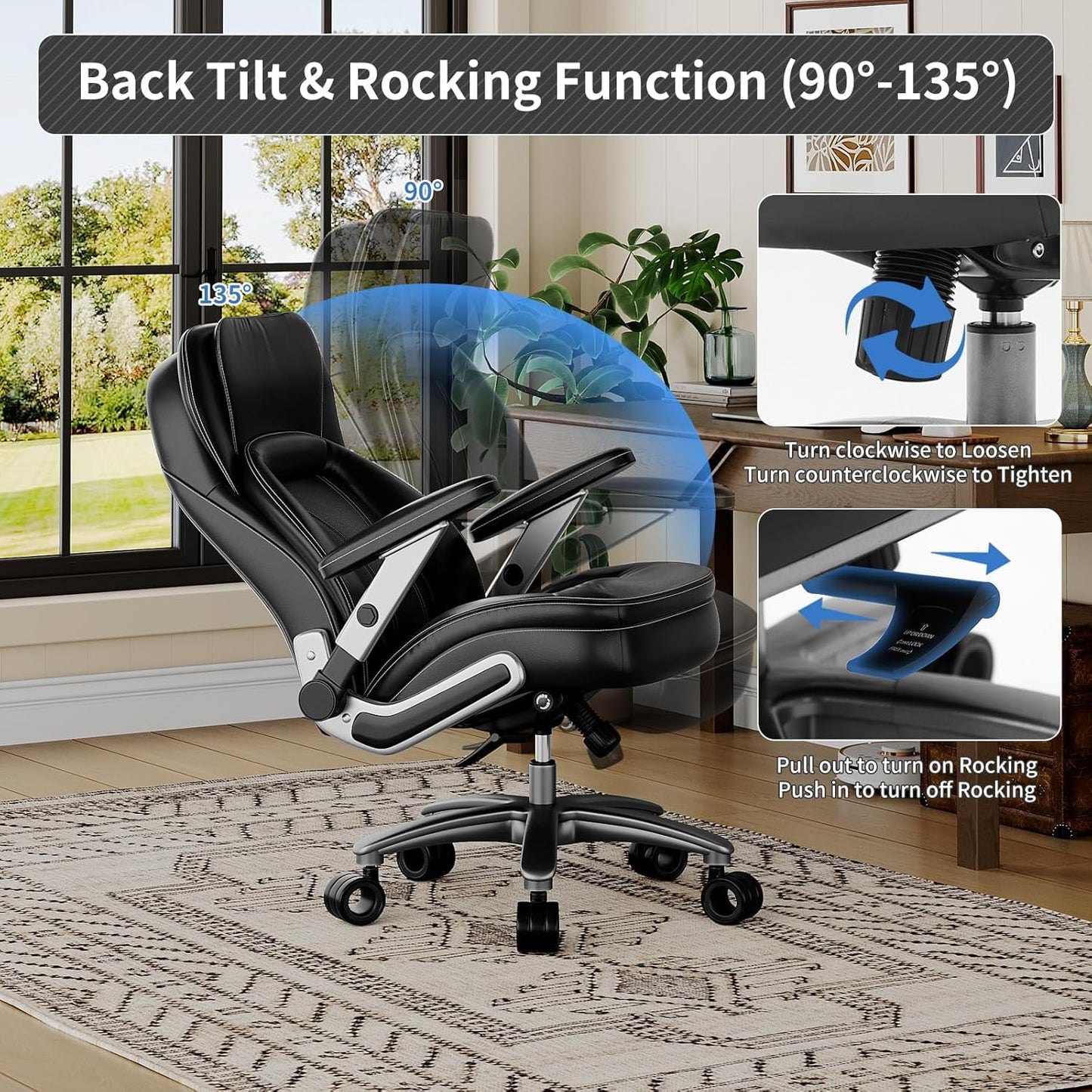 CoziCradle Big and Tall Office Chair, 600lbs Heavy Duty Desk Chair with 5D Arms, Adjustable Lumbar Support & Height, Tilt Function, PU Leather High Back Ergonomic Executive Computer Chair