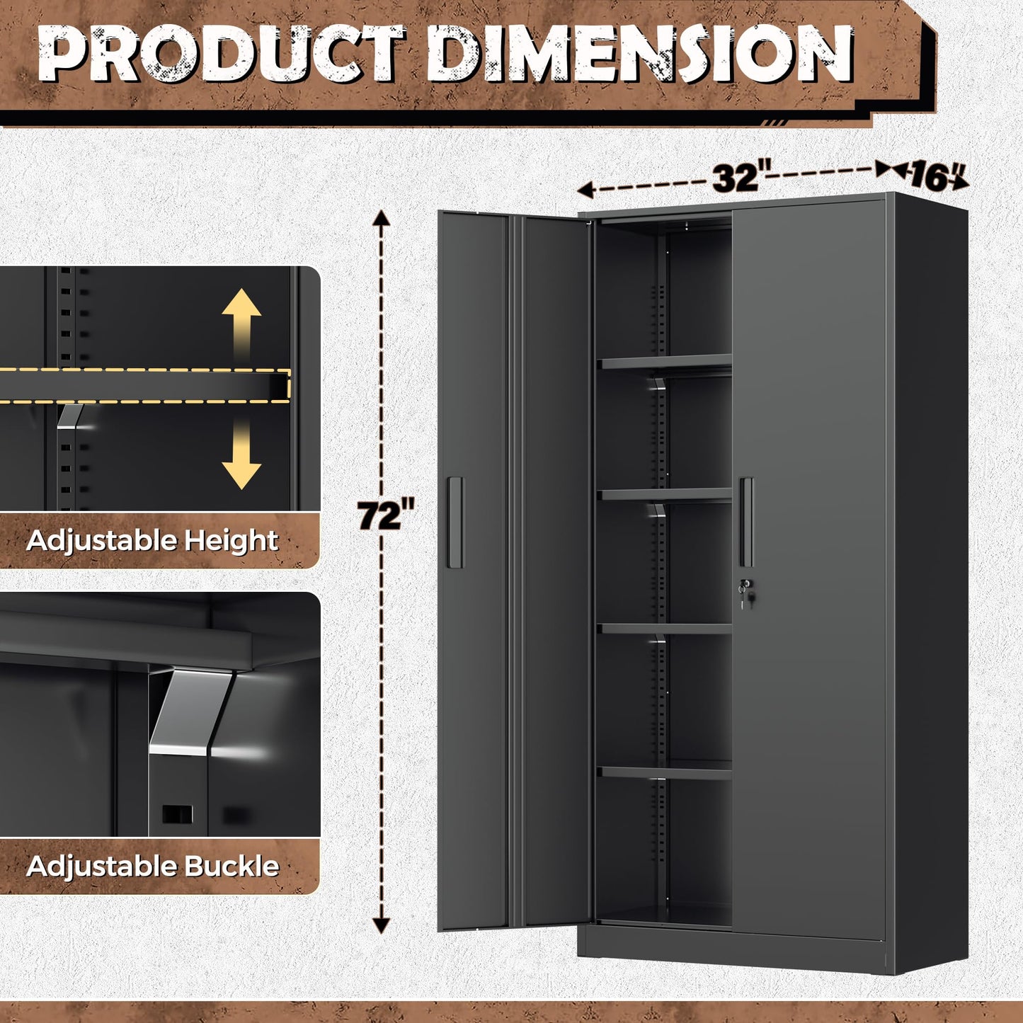 INTERGREAT Metal Lockable Storage Cabinet, 72” Storage Cabinet with 2 Doors and 4 Adjustable Shelves for Office, Home, Garage, Pantry (Assembly Required, Black)