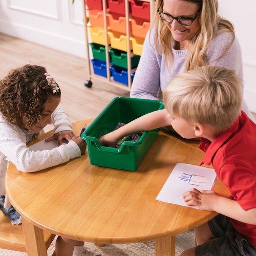 ECR4Kids Mobile Organizer with 15 Storage Bins, Storage Cart, Sand/Assorted