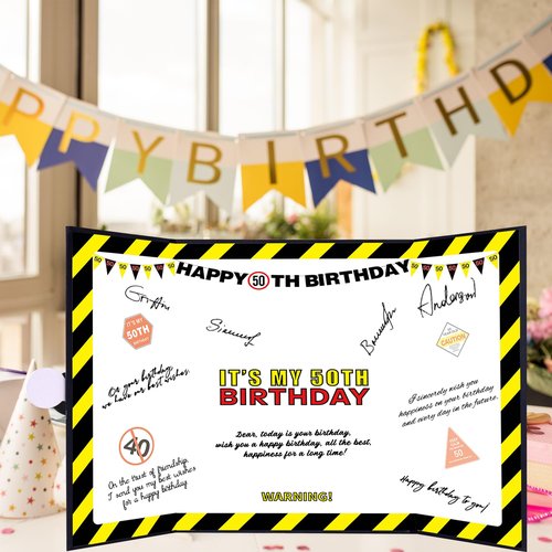 Roetyce 50th Birthday Decorations Men Women, Caution It's My 50th Birthday Guest Book Signature Board Jumbo Card, 50 Years Old Gift for Mom Dad, Funny 50 Years Old Party Supplies