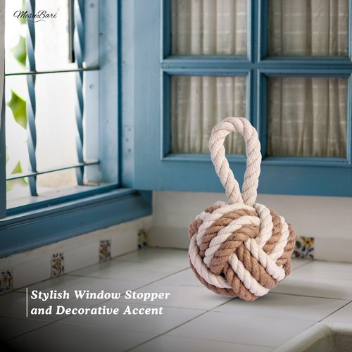 MesuBari Nautical Door Stop 6 inch Sailor's Knot Rope Doorstop with Handle, Heavy Weighted (4lbs) Cotton & Jute Rope, Twisted Design for Bedroom, Living Room, Window Wedge, Bookend