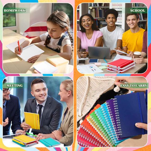 Fulmoon 100 Set A6 Spiral Notebook with Ballpoint Pen in 10 Colors 50 Sheets, 4" x 6" Bulk Ruled Small Notebooks Journals for Back to School Supplies Students Gifts Office Coworkers (Candy Brights)
