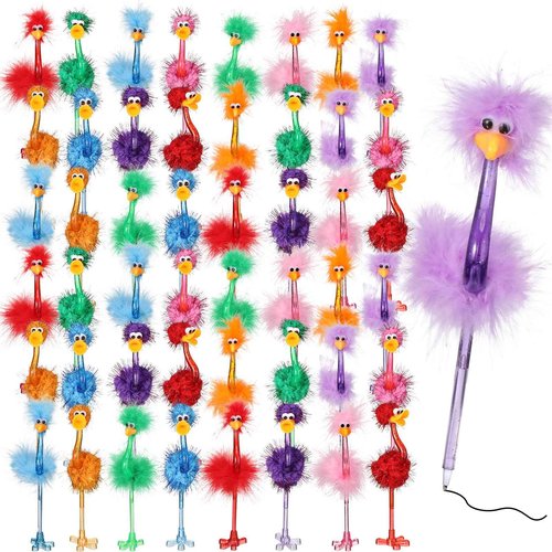 48 Pcs Flamingo Ostrich Novelty Pens Funny Fluffy Flamingo Pen Fun Pens for Kids Adults, Feather Plastic Signing Ballpoint Pens for Birthday Easter Basket Christmas Stocking Stuffers, Black Ink