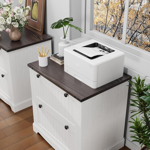 GarveeHome Farmhouse File Cabinet - 2 Drawers for A4/Letter/Legal Documents | Rustic Storage Stand
