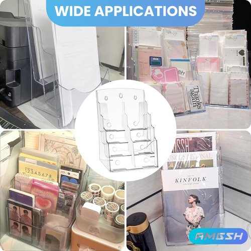 AMGSH 2 Pack 4 Tier Brochure Holder 8.5” x 11” Acrylic Literature Holder with Removable Divider for 4” x 9” Brochure, Clear Flyer Holder Pamphlet Display Stand