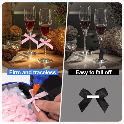 Hot Glue Gun Kit with 50pcs Mini Pink Ribbon Bows and 20 Pcs Mini Glue Guns, Hard shell Carrying Case, Pink Satin Ribbon Twist Tie Bows for Tying Up Packages Gift Wrapping