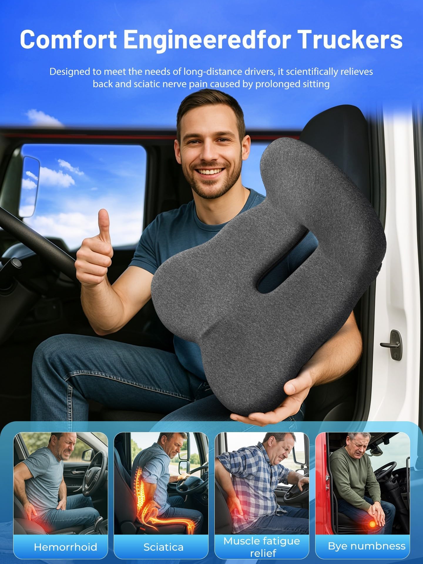 QEGOON Car Seat Cushion - Memory Foam L-Shaped with Lumbar Support & Anti-Slip Design for Long Driving Comfort